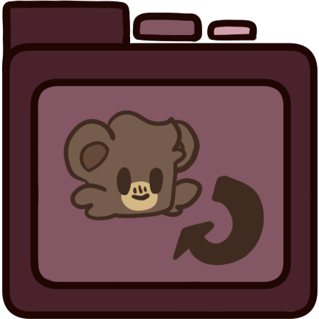 a red file folder with a bear on it, an arrow curves to point from them to them.